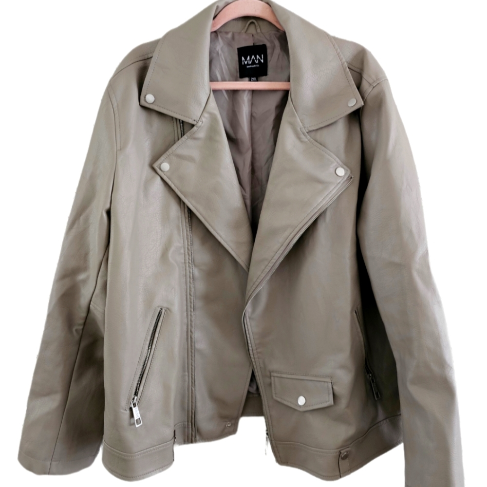 Beige BooHoo Man Biker Jacket